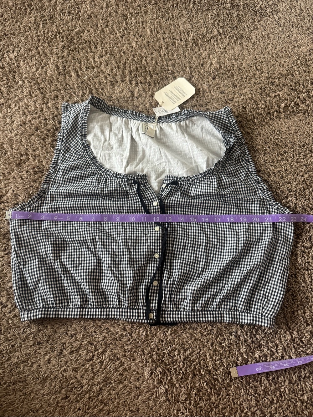 NWT GAP x DÔEN Navy Gingham Crop Tank Top, Large, RARE SOLD OUT collection - Picture 9 of 10